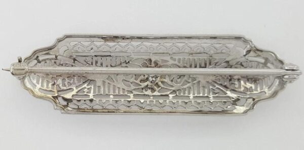 Antique Art Deco Diamond Brooch 10k White Gold 1.65"