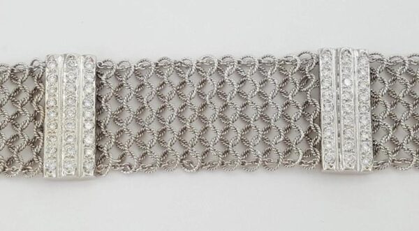 Vintage Diamond Mesh Bracelet 2.6 ct 33.2 Grams 21.5 mm 18K White Gold