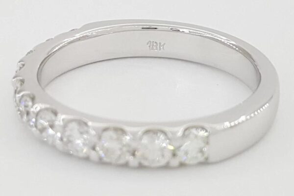 Half Circle Round Diamond Shared Prong Wedding Band 1 ct 18k White Gold 3.2 mm