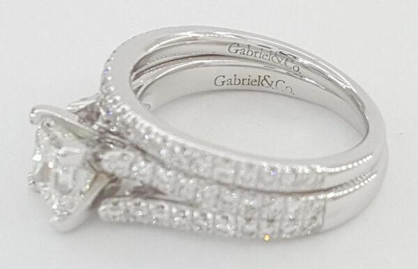 Gabriel & Co. Princess Cut Shank-Split Diamond Engagement Ring Set 1.65 ct 14k