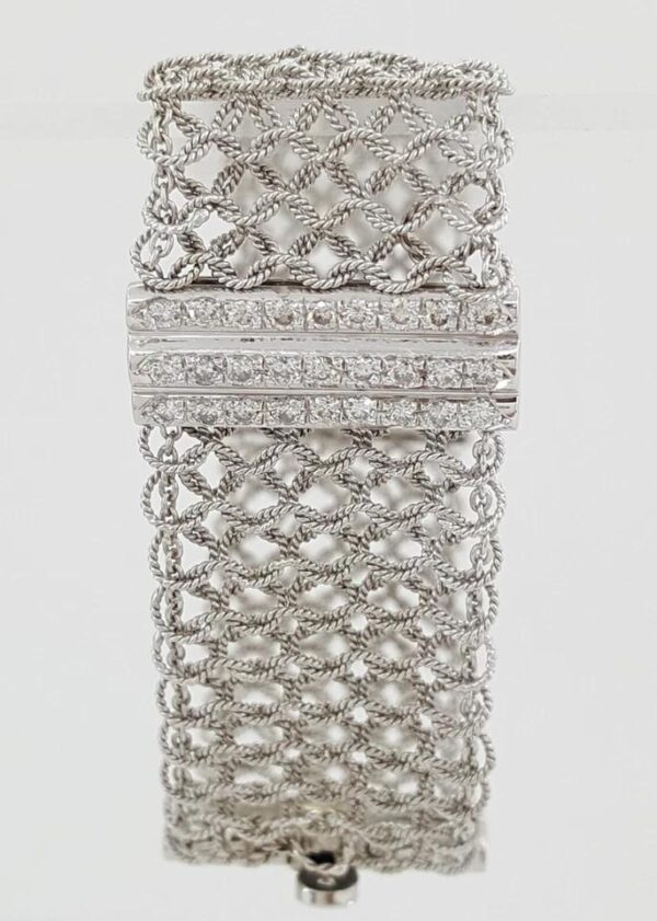 Vintage Diamond Mesh Bracelet 2.6 ct 33.2 Grams 21.5 mm 18K White Gold