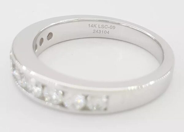 Leo Channel Set Round Diamond Wedding Band 4.2mm 14k White Gold 0.75 ct