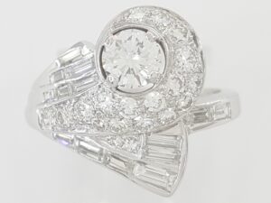 Vintage Peacock Diamond Statement Ring 1.08 ct Palladium