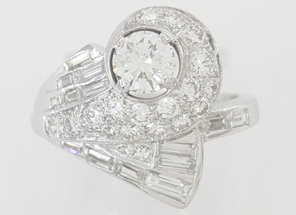 Vintage Peacock Diamond Statement Ring 1.08 ct Palladium