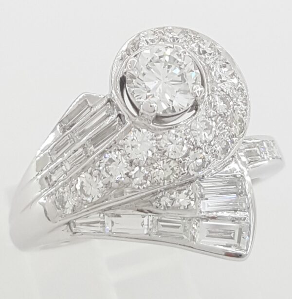 Vintage Peacock Diamond Statement Ring 1.08 ct Palladium