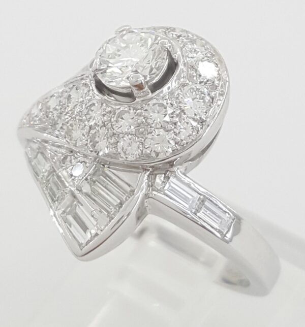 Vintage Peacock Diamond Statement Ring 1.08 ct Palladium