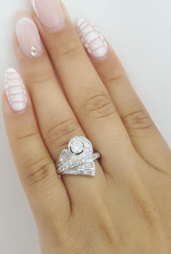 Vintage Peacock Diamond Statement Ring 1.08 ct Palladium