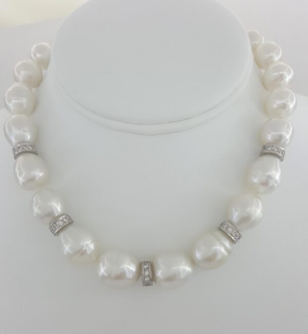 South Sea Pearl Diamond Necklace 2.75 ct 31.5" or 16.5" & 15" 18K White Gold