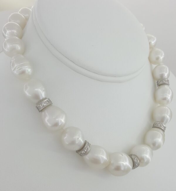 South Sea Pearl Diamond Necklace 2.75 ct 31.5" or 16.5" & 15" 18K White Gold