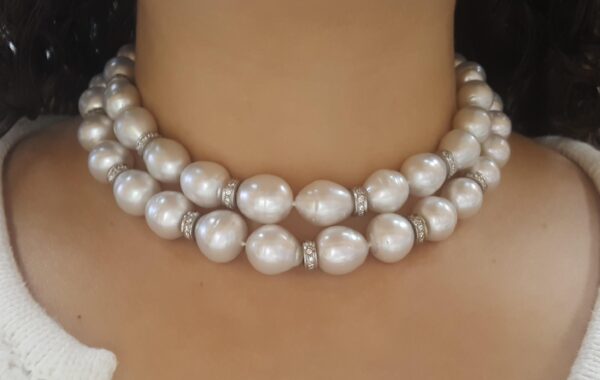 South Sea Pearl Diamond Necklace 2.75 ct 31.5" or 16.5" & 15" 18K White Gold