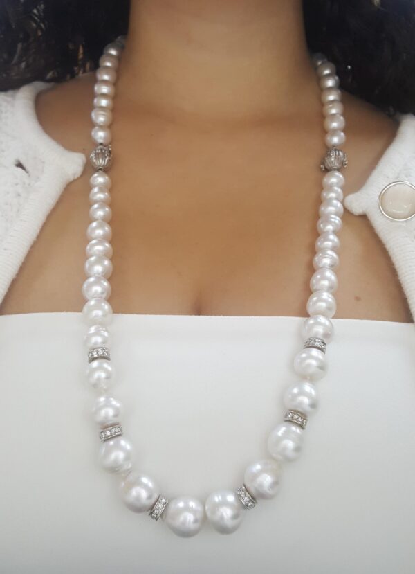 South Sea Pearl Diamond Necklace 2.75 ct 31.5" or 16.5" & 15" 18K White Gold