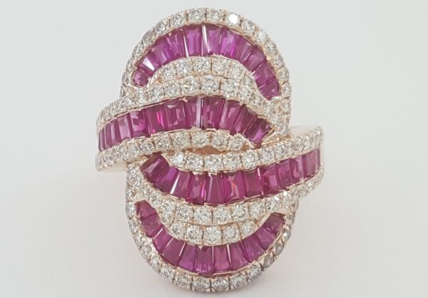 Effy Baguette Ruby Royale & Diamond Statement Ring 14K Rose Gold 3.78 ct Rtl $6K