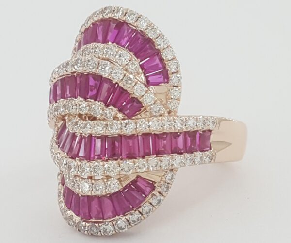 Effy Baguette Ruby Royale & Diamond Statement Ring 14K Rose Gold 3.78 ct Rtl $6K