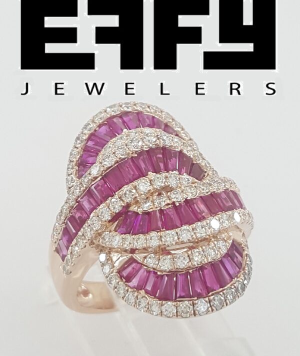 Effy Baguette Ruby Royale & Diamond Statement Ring 14K Rose Gold 3.78 ct Rtl $6K