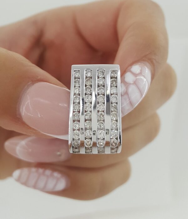 Round Diamond Channel Set Slider Pendant 4-Row 14K White Gold 1.35ct 6.7 Grams