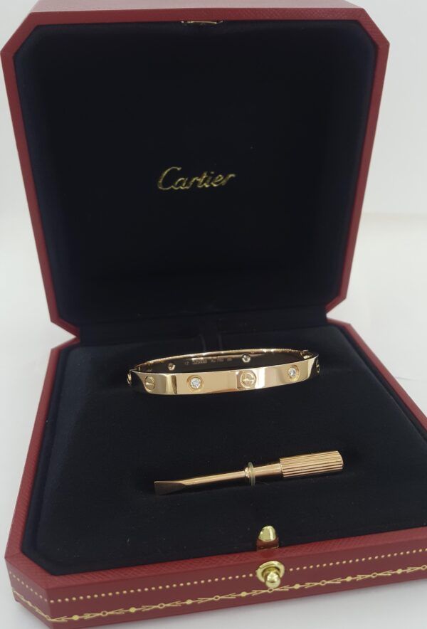 Cartier LOVE 18K Rose Gold 4 Diamonds Bracelet 0.42 ct SIZE 17 Retail $11.9K