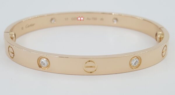 Cartier LOVE 18K Rose Gold 4 Diamonds Bracelet 0.42 ct SIZE 17 Retail $11.9K