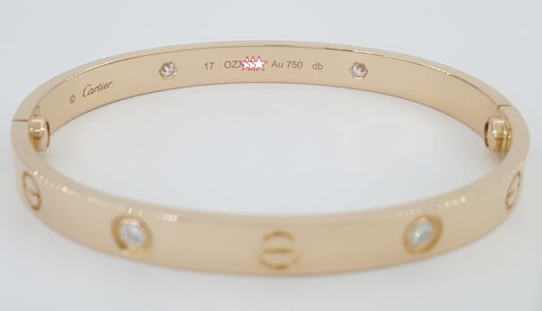 Cartier LOVE 18K Rose Gold 4 Diamonds Bracelet 0.42 ct SIZE 17 Retail $11.9K