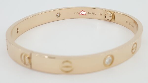 Cartier LOVE 18K Rose Gold 4 Diamonds Bracelet 0.42 ct SIZE 17 Retail $11.9K