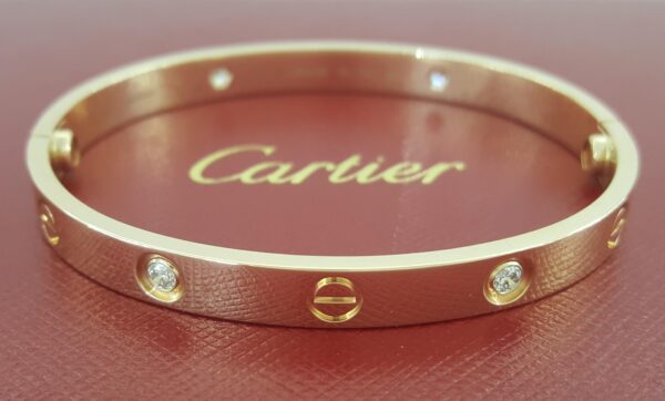Cartier LOVE 18K Rose Gold 4 Diamonds Bracelet 0.42 ct SIZE 17 Retail $11.9K