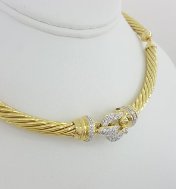 David Yurman 18K Gold Buckle Cable Choker Diamond Necklace 0.75 ct 70 Grams