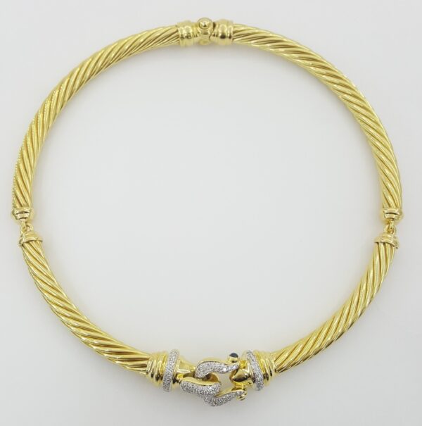 David Yurman 18K Gold Buckle Cable Choker Diamond Necklace 0.75 ct 70 Grams