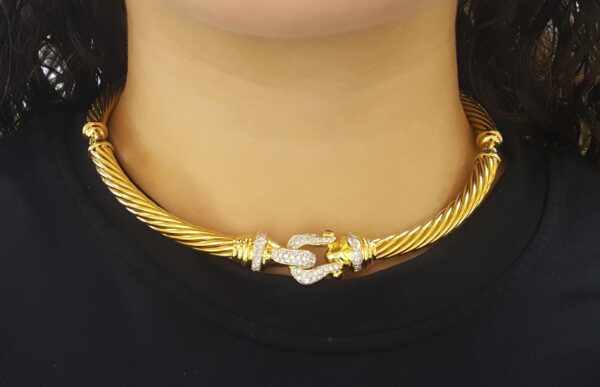 David Yurman 18K Gold Buckle Cable Choker Diamond Necklace 0.75 ct 70 Grams