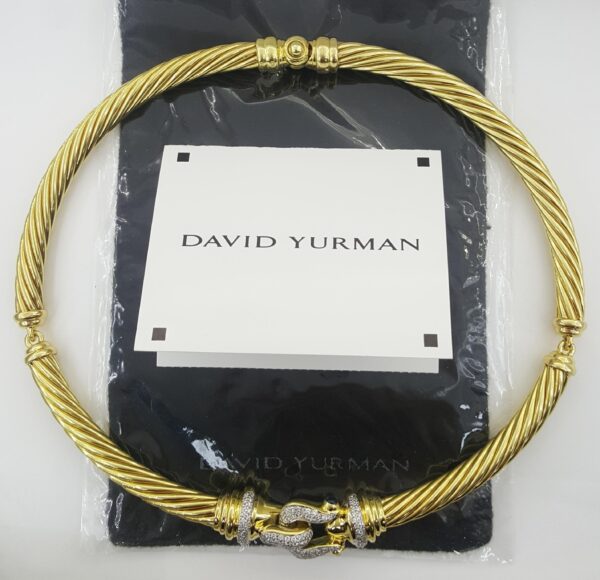 David Yurman 18K Gold Buckle Cable Choker Diamond Necklace 0.75 ct 70 Grams