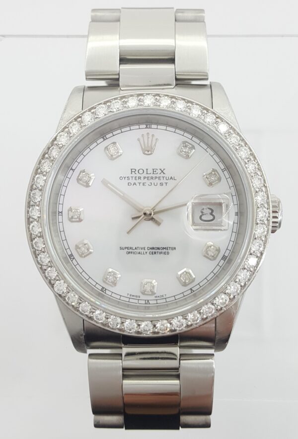 Rolex DateJust 16200 36 mm Aftermarket MOP Dial & Diamond Bezel Mfr 2002