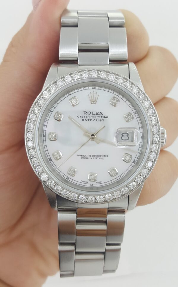 Rolex DateJust 16200 36 mm Aftermarket MOP Dial & Diamond Bezel Mfr 2002