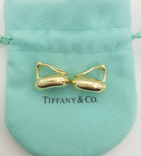 Tiffany & Co Elsa Peretti 18K Yellow Gold Bean Design Ear Clip Earrings 20 mm
