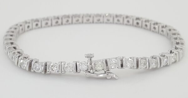 Round Brilliant Diamond Tennis Bracelet 5 ct Bar-Set 14K White Gold 7"