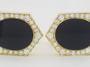Oval Black Onyx Diamond 18k Yellow Gold Cufflinks 1 ct 27 Grams