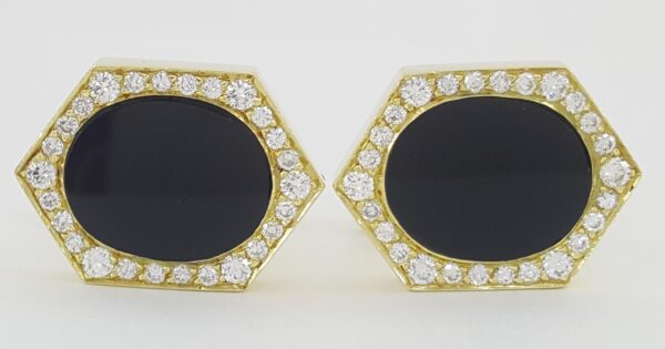 Oval Black Onyx Diamond 18k Yellow Gold Cufflinks 1 ct 27 Grams