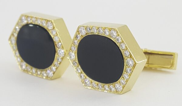 Oval Black Onyx Diamond 18k Yellow Gold Cufflinks 1 ct 27 Grams