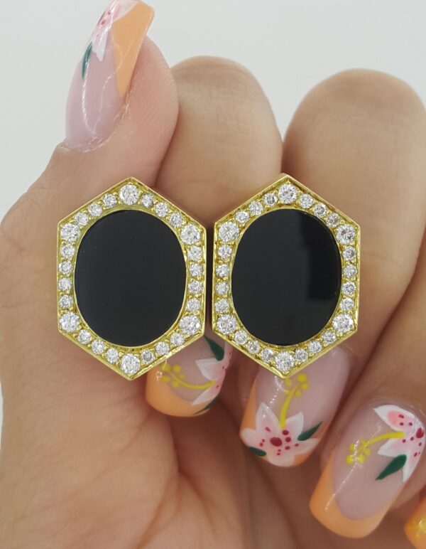 Oval Black Onyx Diamond 18k Yellow Gold Cufflinks 1 ct 27 Grams