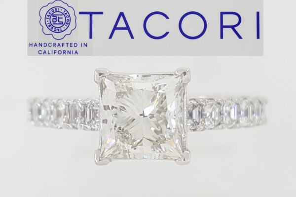 Tacori Princess Cut Diamond Crescent Engagement Ring 2.64 ct 18K White Gold