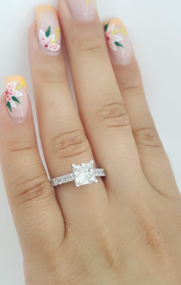 Tacori Princess Cut Diamond Crescent Engagement Ring 2.64 ct 18K White Gold
