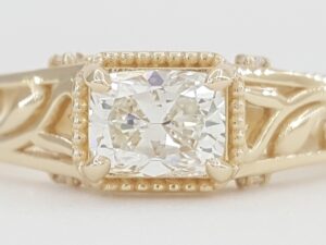 Elongated Cushion Diamond Engagement Ring 14k Yellow Gold GIA 1.06 ct Rt $9K