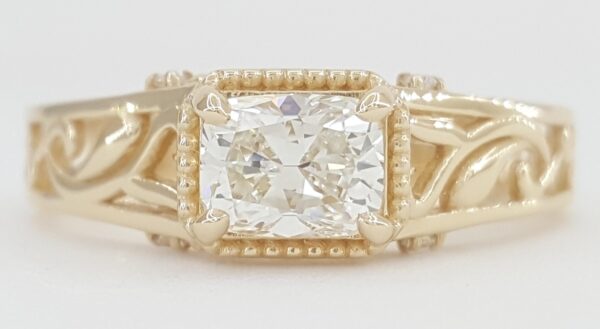Elongated Cushion Diamond Engagement Ring 14k Yellow Gold GIA 1.06 ct Rt $9K