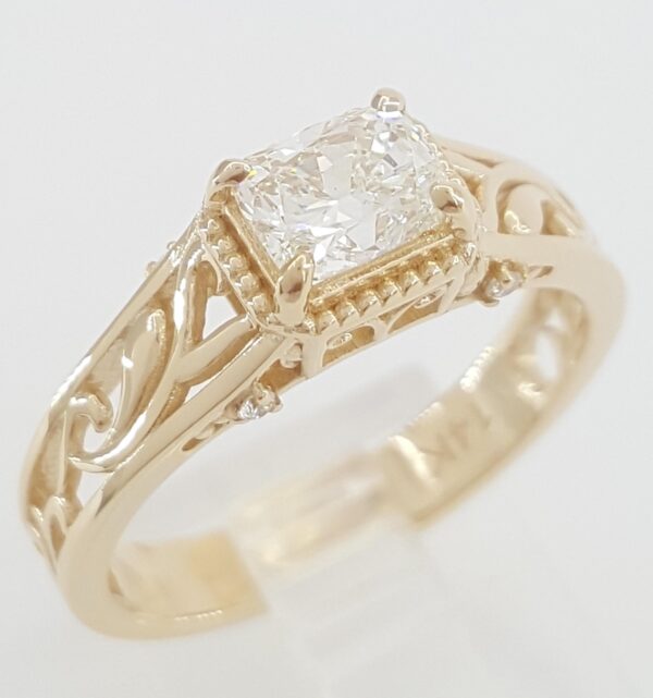 Elongated Cushion Diamond Engagement Ring 14k Yellow Gold GIA 1.06 ct Rt $9K