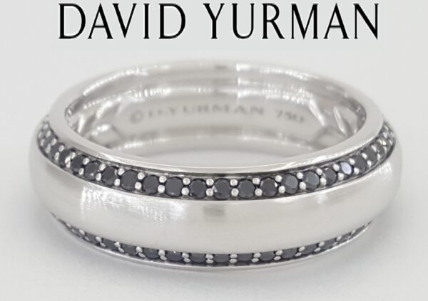 David Yurman Beveled Black Diamond Band Ring 0.72 ct 18k White Gold Rtl $5.2K