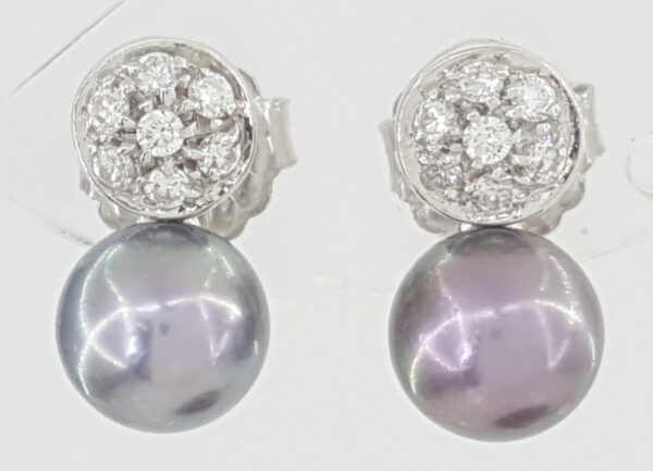 Tahitian Pearls Diamond Earrings 0.21 ct Diamonds 7mm Wide 18K White Gold