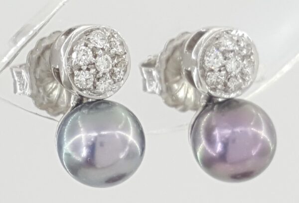 Tahitian Pearls Diamond Earrings 0.21 ct Diamonds 7mm Wide 18K White Gold