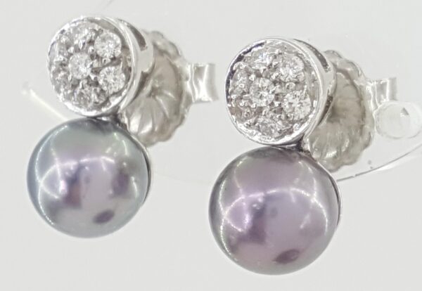 Tahitian Pearls Diamond Earrings 0.21 ct Diamonds 7mm Wide 18K White Gold