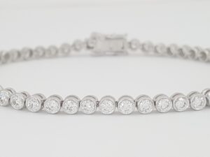 Round Diamond Tennis Bracelet Bezel Set 3. 1 ct 18K White Gold 6.75" Retail $10K