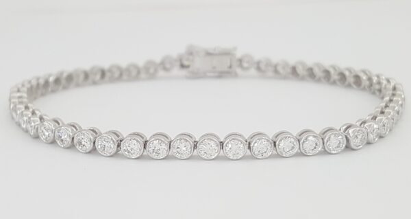 Round Diamond Tennis Bracelet Bezel Set 3. 1 ct 18K White Gold 6.75" Retail $10K