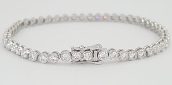 Round Diamond Tennis Bracelet Bezel Set 3. 1 ct 18K White Gold 6.75" Retail $10K