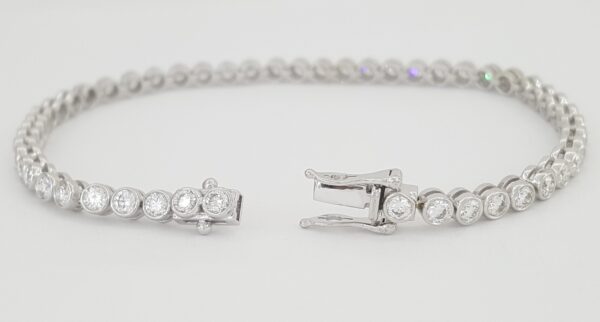 Round Diamond Tennis Bracelet Bezel Set 3. 1 ct 18K White Gold 6.75" Retail $10K
