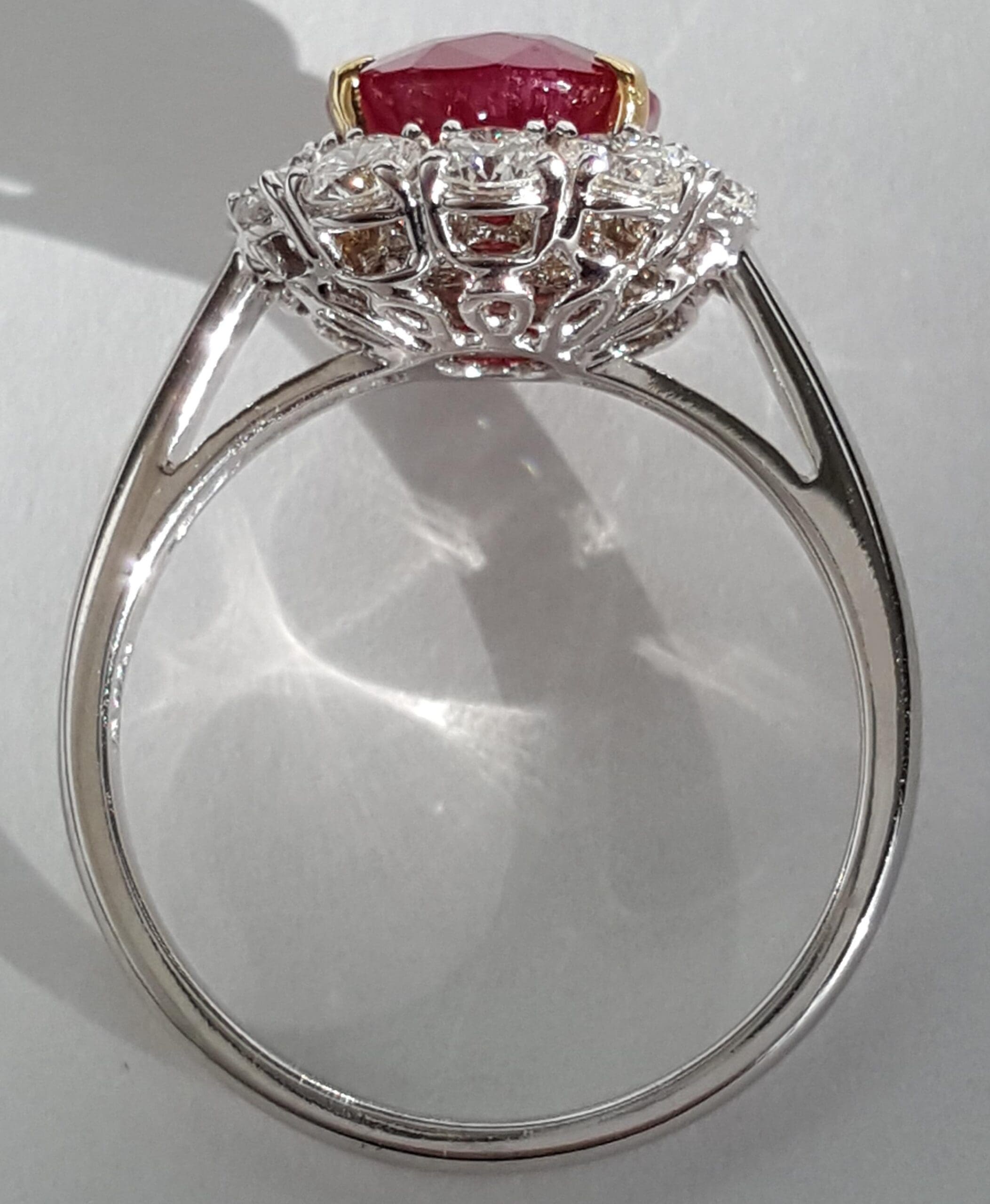 Oval Burma Ruby & Diamond Halo Ring 4.12 ct 18k White Gold